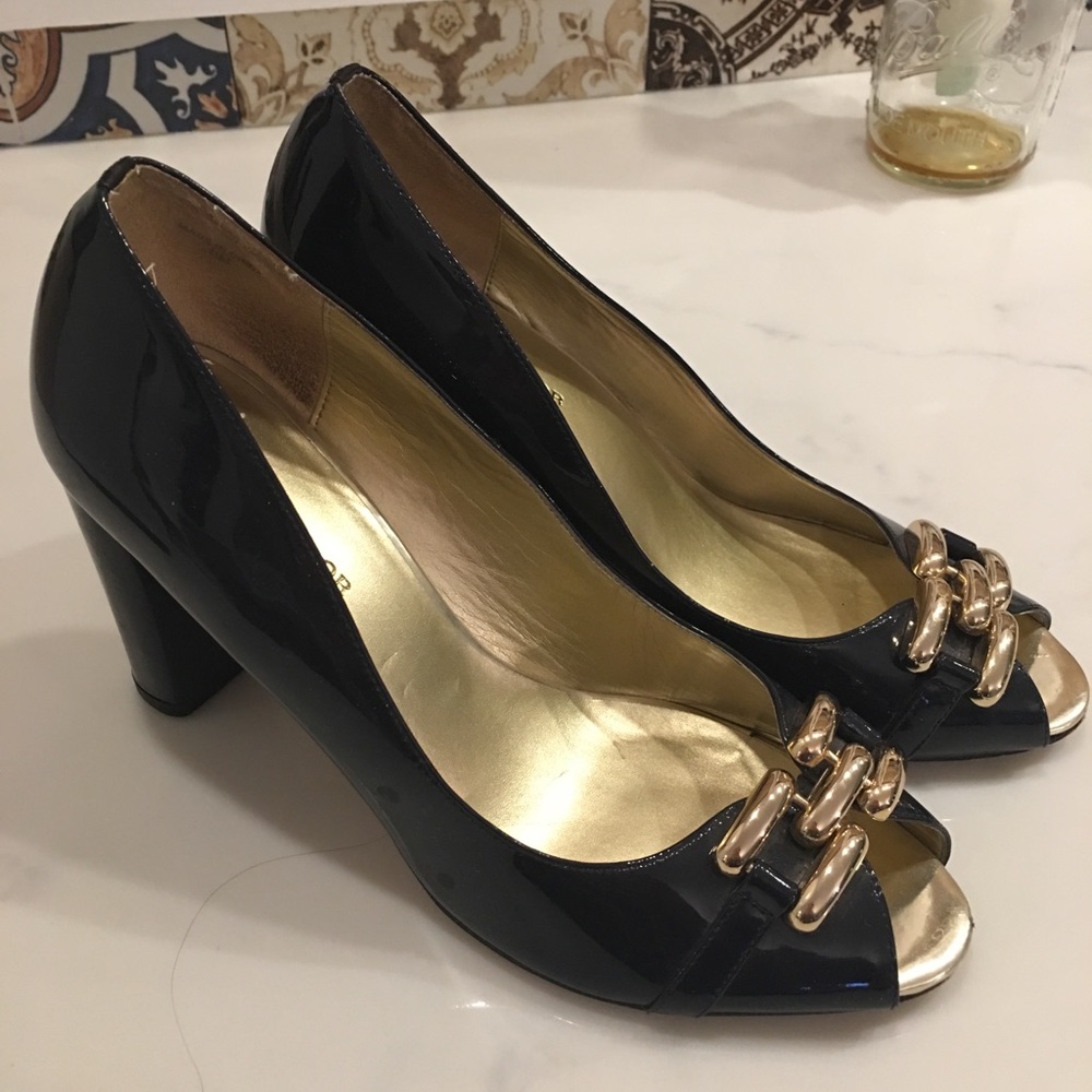 Ann Taylor navy heels with gold